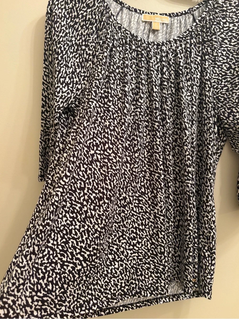 Michael Kors Black and White Printed Bell-Sleeve Blouse